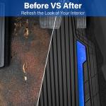 CAR PASS Heavy Duty Rubber Car Mats Metallic,Aluminum Film All Weather Floor Mats Waterproof Universal Trim to Fit Automotive SUV Sedan Van 4 Piece Anodized Deep Dish Two-Tone Sporty Black Blue Chrome