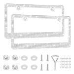 GaRhomxy Bling License Plate Frames for Women, 2 Pack Handcrafted Sparkly Rhinestone Car Accessories, Premium Stainless Steel Frame with 1000+ Faceted Glass Crystals & Free Glitter Caps (White)