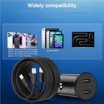 iPhone Fast Car Charger,Dual Port USB C Car Charging Cigarette Lighter Adapter with Type C to Lightning Cable Cord for Apple iPhone 14 Pro/14 Pro Max/14/13 Pro/13 Max/12 Mini/12/11/X/XS/SE/7S/6 Plus/5