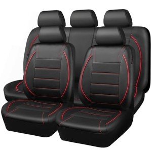 Universal Leather Car Seat Cover Set - Black/Red