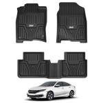 3W Floor Mats Fit for Honda Civic Sedan 2016-2021 & Hatchback 2017-2021 & Coupe 2016-2020, Custom Fit Floor Liner for 1st 2nd Row Full Set TPE All-Weather Car Liners