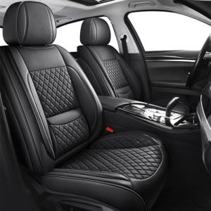 MIROZO Seat Covers Full Coverage,Waterproof Car Seat Covers Full Set Leather Car Seat Protector Automotive Seat Covers Universal Vehicle Cushion Cover Fit for Cars SUV Pick-up Truck(Black,Full Set)
