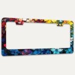 Marble Flowers License Plate Frame Colorful Floral Pattern License Plate Holders Funny Stainless Steel Auto Accessory Bracket 2 Hole with Screws Universal Us Car License Plate Frames 6x12 Inch
