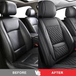 MIROZO Seat Covers Full Coverage,Waterproof Car Seat Covers Full Set Leather Car Seat Protector Automotive Seat Covers Universal Vehicle Cushion Cover Fit for Cars SUV Pick-up Truck(Black,Full Set)