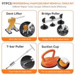 97pcs Dent Puller Kit, Paintless Dent Removal Kit for Dent Repair, Car Dent Repair Kit with Golden Lifter, Bridge Puller, Slide Hammer T-Bar, Car Dent Puller for Car Refrigerator Door Ding Repair