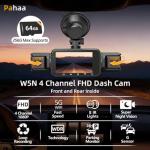 4 Channel Dash Cam Front and Rear Cabin, Night Vision 8 IR Lamps Dash Camera for Cars, 5G WiFi for Download, G-Sensor, 24H/7 Parking Mode with 64GB Card,Support 256 GB Max (4 Channel-1)