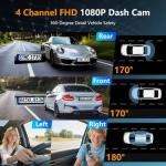4 Channel Dash Cam Front and Rear Cabin, Night Vision 8 IR Lamps Dash Camera for Cars, 5G WiFi for Download, G-Sensor, 24H/7 Parking Mode with 64GB Card,Support 256 GB Max (4 Channel-1)