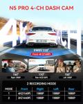 N5 PRO 4K 4 Channel Dash Cam, 360° All-Around View, 1080P Rear and Inside, 5G WiFi 6 - Up to 10MB/s, Built-in GPS, 8 IR Night Vision, G-Sensor, 24H Parking Mode, Free 128GB SD Card Included