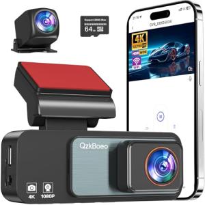 4K+2K Dash Camera for Cars, 2025 Upgraded Dash Cam Front and Rear, Dash Cam with Super Night Vision, Wi-Fi, G-Sensor, 24H Parking Monitor, Emergency Lock, 3.2" IPS Screen (64GB Card Included)