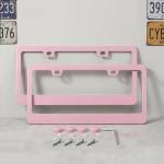 Fashion 2 Pack Matte Cherry Baby Pink License Plate Frames, Stainless Steel Car License Plate Cover Car Accessories with Screw Caps (Pink)