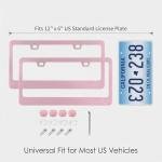 Fashion 2 Pack Matte Cherry Baby Pink License Plate Frames, Stainless Steel Car License Plate Cover Car Accessories with Screw Caps (Pink)