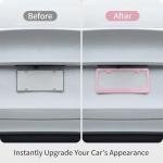 Fashion 2 Pack Matte Cherry Baby Pink License Plate Frames, Stainless Steel Car License Plate Cover Car Accessories with Screw Caps (Pink)