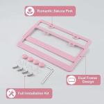 Fashion 2 Pack Matte Cherry Baby Pink License Plate Frames, Stainless Steel Car License Plate Cover Car Accessories with Screw Caps (Pink)