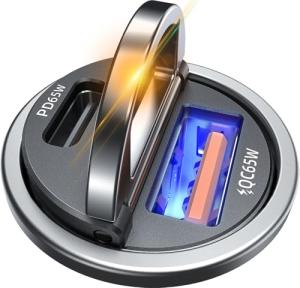 AKESR 65W USB C Car Charger Fast Charging，12V USB Outlet Accesorios para Carro，Compact Cigarette Lighter Adapter，Car Phone Charger for iPhone/16/15/14/13/12 Samsung S25 S24 S23Google Android
