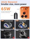 AKESR 65W USB C Car Charger Fast Charging，12V USB Outlet Accesorios para Carro，Compact Cigarette Lighter Adapter，Car Phone Charger for iPhone/16/15/14/13/12 Samsung S25 S24 S23Google Android