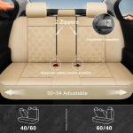 CAROMOP Luxury PU Leather Car Seat Covers Full Set-Waterproof Seat Protectors with Split Bench Seat Covers for Cars-Universal Cars Interior Covers for Sedans, SUVs, Pick-up Trucks(Beige/Beige Line)
