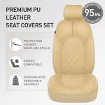 CAROMOP Luxury PU Leather Car Seat Covers Full Set-Waterproof Seat Protectors with Split Bench Seat Covers for Cars-Universal Cars Interior Covers for Sedans, SUVs, Pick-up Trucks(Beige/Beige Line)