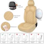 CAROMOP Luxury PU Leather Car Seat Covers Full Set-Waterproof Seat Protectors with Split Bench Seat Covers for Cars-Universal Cars Interior Covers for Sedans, SUVs, Pick-up Trucks(Beige/Beige Line)