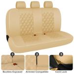 CAROMOP Luxury PU Leather Car Seat Covers Full Set-Waterproof Seat Protectors with Split Bench Seat Covers for Cars-Universal Cars Interior Covers for Sedans, SUVs, Pick-up Trucks(Beige/Beige Line)