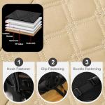 CAROMOP Luxury PU Leather Car Seat Covers Full Set-Waterproof Seat Protectors with Split Bench Seat Covers for Cars-Universal Cars Interior Covers for Sedans, SUVs, Pick-up Trucks(Beige/Beige Line)