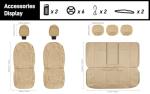 CAROMOP Luxury PU Leather Car Seat Covers Full Set-Waterproof Seat Protectors with Split Bench Seat Covers for Cars-Universal Cars Interior Covers for Sedans, SUVs, Pick-up Trucks(Beige/Beige Line)