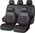 Universal Leather Car Seat Cover Set - Black/Red
