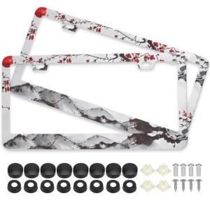 Watercolor Cherry Blossom License Plate Frames - 2 Pack