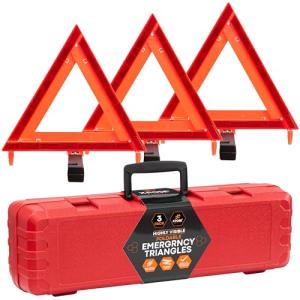 Xpose Safety Reflective Emergency Triangles 3 Pack - Roadside Car Safety and Warning Tool - DOT Approved Triangle Reflectors - Red and Orange Automotive Vehicle Road Visibility and Hazard Marker