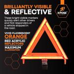Xpose Safety Reflective Emergency Triangles 3 Pack - Roadside Car Safety and Warning Tool - DOT Approved Triangle Reflectors - Red and Orange Automotive Vehicle Road Visibility and Hazard Marker