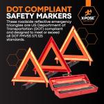 Xpose Safety Reflective Emergency Triangles 3 Pack - Roadside Car Safety and Warning Tool - DOT Approved Triangle Reflectors - Red and Orange Automotive Vehicle Road Visibility and Hazard Marker