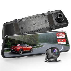 Pyle 1080p Dual Dash Cam Mirror with Night Vision