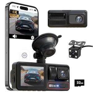 3 Channel Dash Camera with Night Vision & WiFi