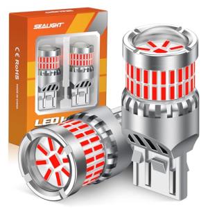 SEALIGHT 7440 7443 LED Bulbs Red for Brake Lights, Upgraded T20 7444 7441 W21W 992 7443NA LED Bulb 56-SMD with Projector Lens for Stop Tail Lights, Pack of 2