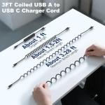 Eettvekd Coiled Carplay Car Charger Fast Charging，[2-Pack, 3ft] Retractable Braid USB A to USB C Cable for iPhone 17/17 Air/16/15/Plus/Pro Max/MacBook Pro, USB C Cord,Grey