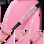 CAR PASS 24 PCS Pink Bling Diamond Accessories Set for Women, Leather Seat Covers, 15'' Steering Wheel Cover, Shining Rhinestone Sparkly Hooks, Coasters, Cute Interior Decorations