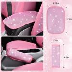 CAR PASS 24 PCS Pink Bling Diamond Accessories Set for Women, Leather Seat Covers, 15'' Steering Wheel Cover, Shining Rhinestone Sparkly Hooks, Coasters, Cute Interior Decorations