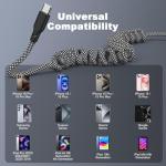 Eettvekd Coiled Carplay Car Charger Fast Charging，[2-Pack, 3ft] Retractable Braid USB A to USB C Cable for iPhone 17/17 Air/16/15/Plus/Pro Max/MacBook Pro, USB C Cord,Grey