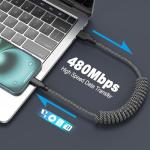 Eettvekd Coiled Carplay Car Charger Fast Charging，[2-Pack, 3ft] Retractable Braid USB A to USB C Cable for iPhone 17/17 Air/16/15/Plus/Pro Max/MacBook Pro, USB C Cord,Grey