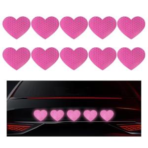 SHMZK 10PCS Vinyl Decal for Cars, High Intensity Reflective Sticker Night Safety Sign Bumper Decals, Waterproof Grid Vinyl Stickers Scratch Cover for Auto Window Laptop (Heart, Pink)