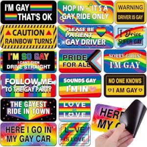 16PCS Funny Pride Gay Car Bumper Magnets: Bulk Magnetic Rainbow Decals Decorations for LGBT Parade Decor, Refrigerator, Truck, Prank Gift Ideas
