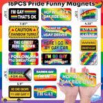 16PCS Funny Pride Gay Car Bumper Magnets: Bulk Magnetic Rainbow Decals Decorations for LGBT Parade Decor, Refrigerator, Truck, Prank Gift Ideas