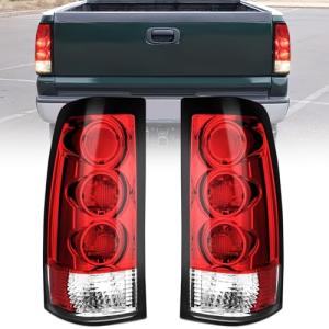 Nilight Taillight Assembly Compatible with 1999 2000 2001 2002 2003 2004 2005 2006 GMC Sierra 1999-2002 Chevy Silverado Red Housing Rear Lamp Replacement Only Fits Fleetside Models