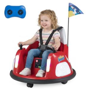 HONEY JOY Toddler Bumper Car with 5-Point Safety Belt, 12V Electric Baby Bumping Car, 5 LED Light Modes, Music & 360 Degree Spin, Battery Powered Ride On Car Toy with Remote Control (Red)