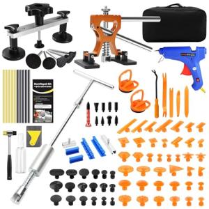 FLY5D Professional Paintless Dent Repair Kit,Dent Puller Kit with Golden Lifter, Bridge Puller, Slide Hammer T-Bar, Suction Cup for Car Auto Body, Hail Damage, Door Ding Removal