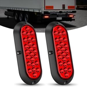 Nilight 6Inch Oval Tail Light 2PCS Red 24LED Running Stop Brake Turn Surface Mount Marker Light Sealed IP67 Waterproof Taillight for 12V RV Camper Caravan Truck Trailer Bus