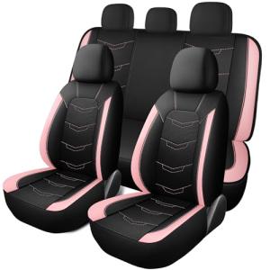 HChengkikz Pink Seat Covers,Breathable and Sport Seat Covers,Anti-Slip Universal Fit Car Seat Covers Full Set for Cars Sedans SUV and Truck(Full Seat,Black+Pink,N2)