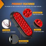 Nilight 6Inch Oval Tail Light 2PCS Red 24LED Running Stop Brake Turn Surface Mount Marker Light Sealed IP67 Waterproof Taillight for 12V RV Camper Caravan Truck Trailer Bus