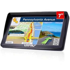 URFRU 7-Inch GPS Navigator for Car Truck RV, 2025 Offline Maps with Lifetime Free Updates, Touchscreen Sat Nav, Voice Guidance, Speed & Traffic Alerts, Custom Truck Routing