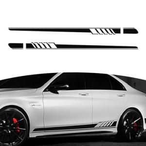 Tesnaao Pack-2 Car Side Body Decals, 4.52" x 88.58" Waterproof PVC Vehicle DIY Decorative Stickers, Universal Automotive Creative Stripe for Truck SUV Racing Car Motorcycle Bike (Black)
