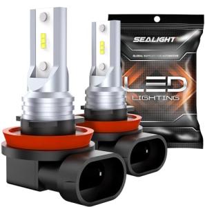 SEALIGHT H11 H16 LED Fog Light Bulb, Real 1:1 Mini Size, 6500K Cool White 6000LM H8/H16 LED Fog Lights For Cars,Trucks,SUV, 400% Brightness With Strong Penetration, 3 Mins Plug-N-Play, Pack of 2